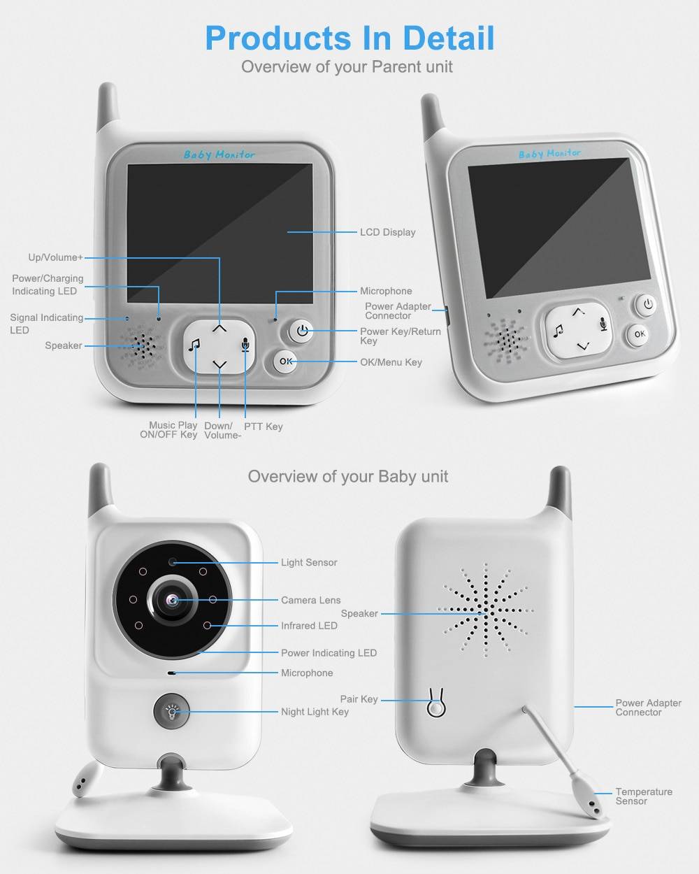 Wireless LCD Two-Way Audio Video Baby Monitor
