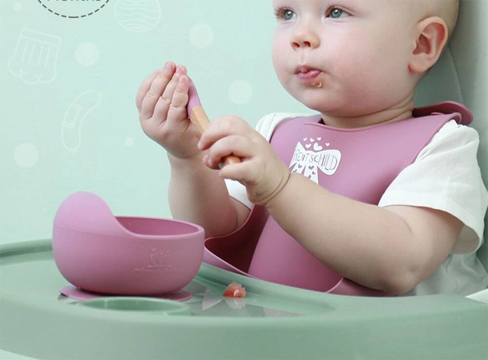 Children's Tableware Silicone Bowl+Plate+Spoon+Bibs  Set