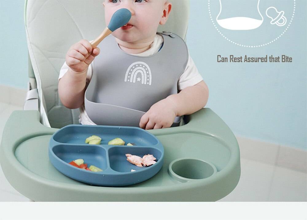 Children's Tableware Silicone Bowl+Plate+Spoon+Bibs  Set
