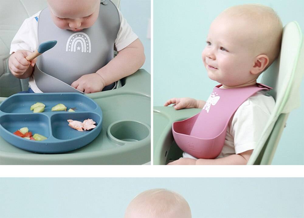 Children's Tableware Silicone Bowl+Plate+Spoon+Bibs  Set