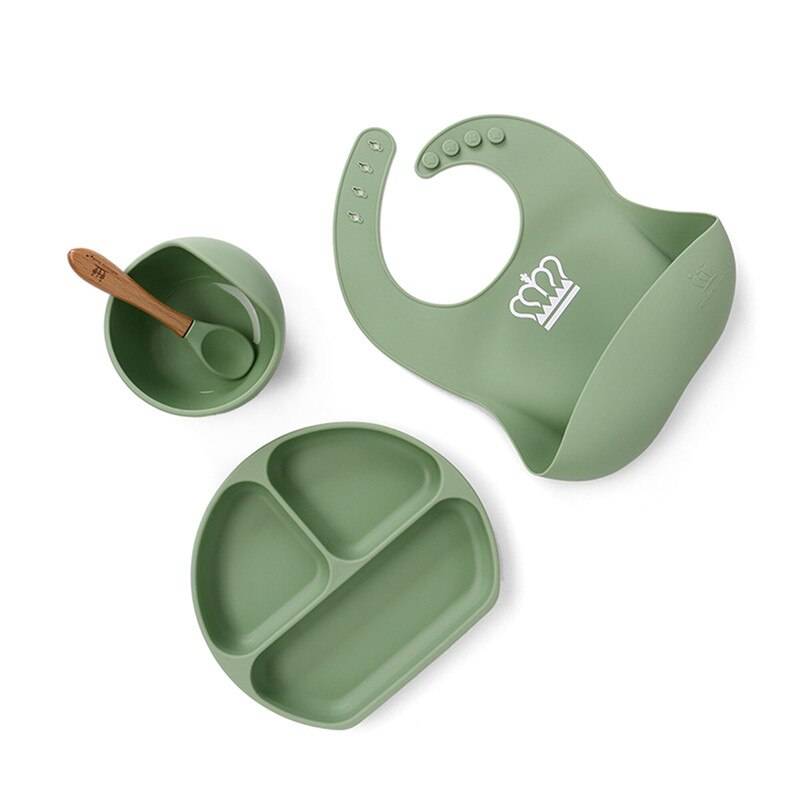 Children's Tableware Silicone Bowl+Plate+Spoon+Bibs  Set