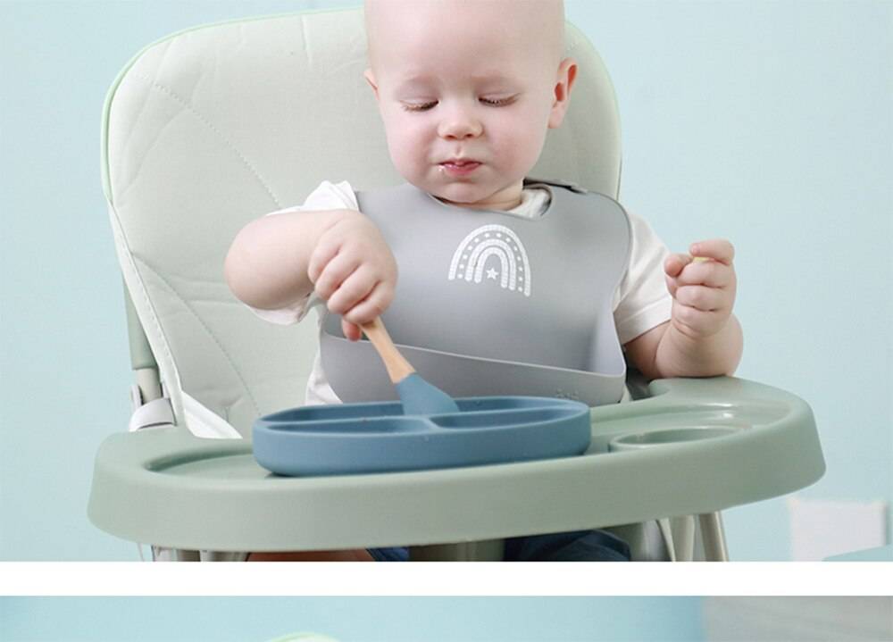 Children's Tableware Silicone Bowl+Plate+Spoon+Bibs  Set