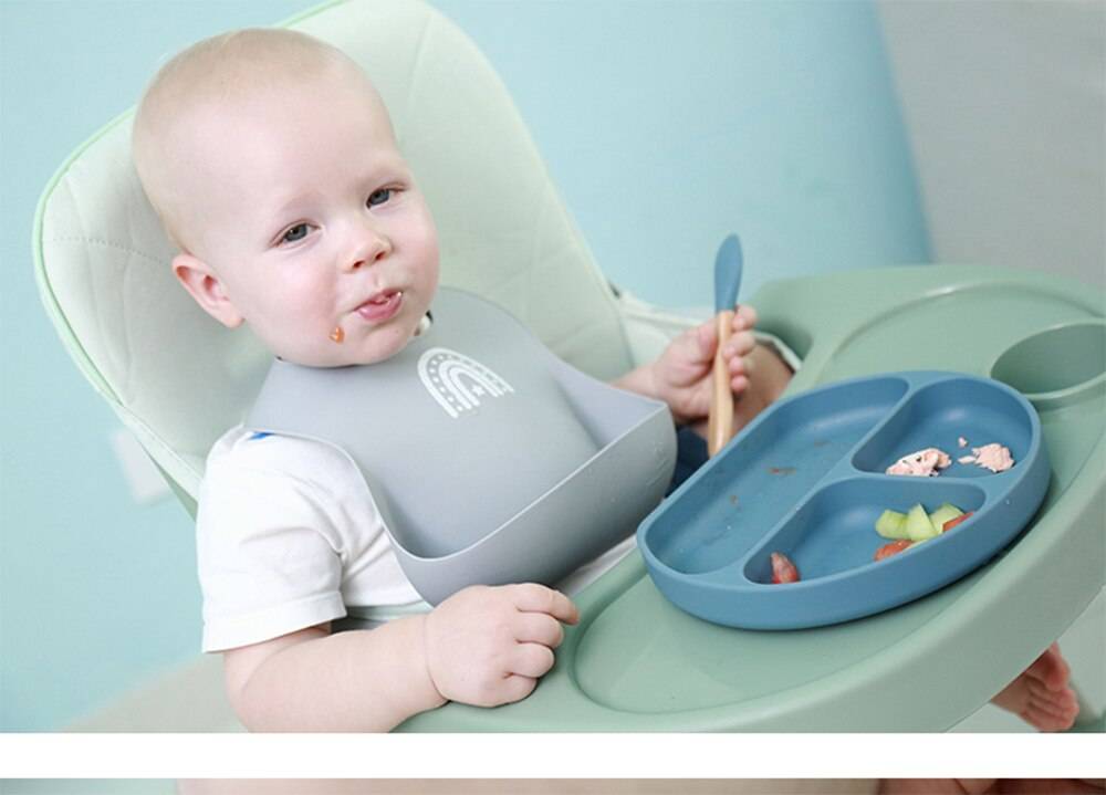 Children's Tableware Silicone Bowl+Plate+Spoon+Bibs  Set