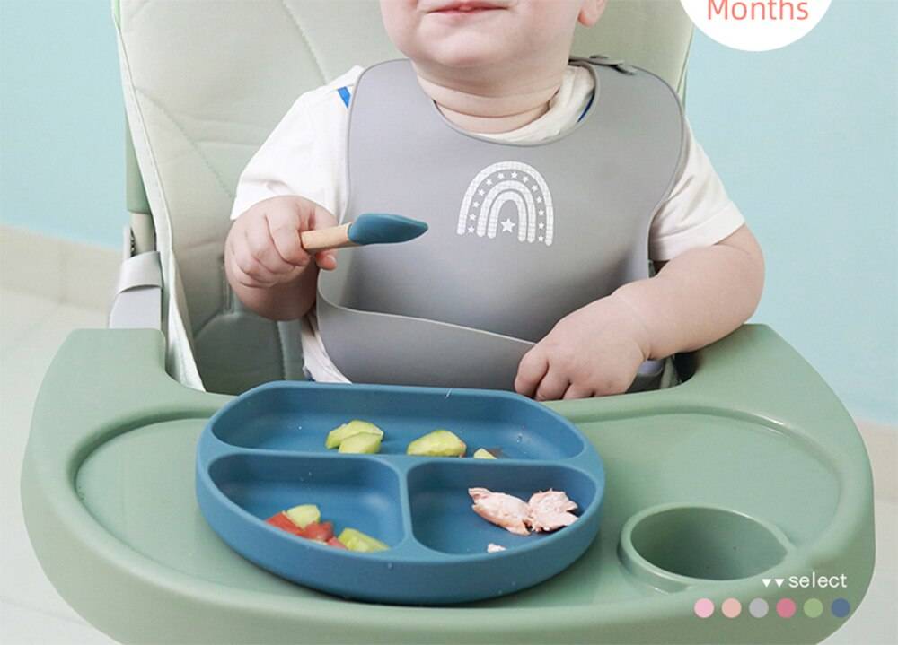 Children's Tableware Silicone Bowl+Plate+Spoon+Bibs  Set