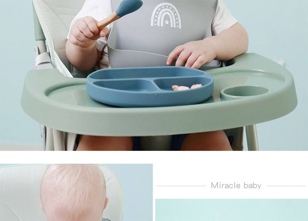 Children's Tableware Silicone Bowl+Plate+Spoon+Bibs  Set