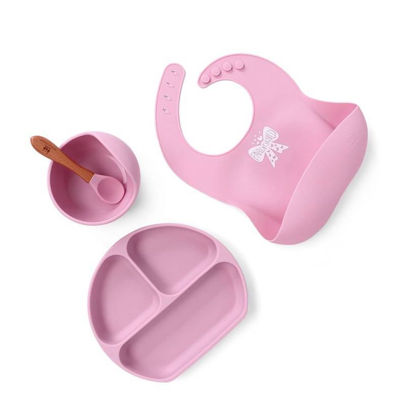 Children's Tableware Silicone Bowl+Plate+Spoon+Bibs  Set