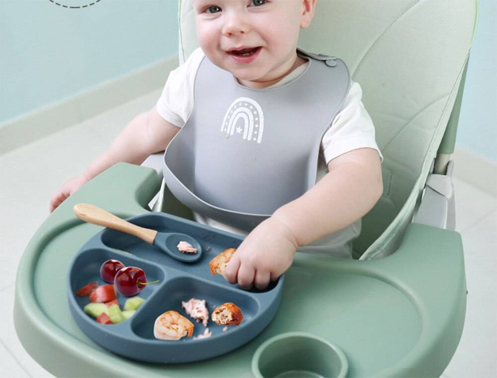 Children's Tableware Silicone Bowl+Plate+Spoon+Bibs  Set