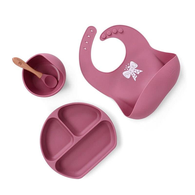 Children's Tableware Silicone Bowl+Plate+Spoon+Bibs  Set