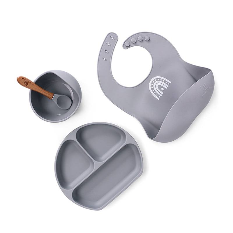 Children's Tableware Silicone Bowl+Plate+Spoon+Bibs  Set