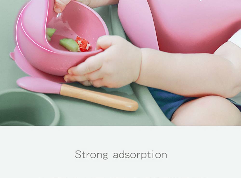Children's Tableware Silicone Bowl+Plate+Spoon+Bibs  Set