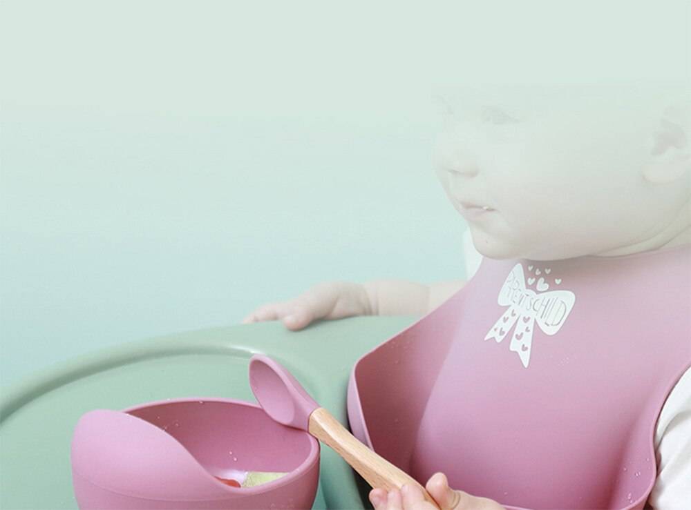 Children's Tableware Silicone Bowl+Plate+Spoon+Bibs  Set